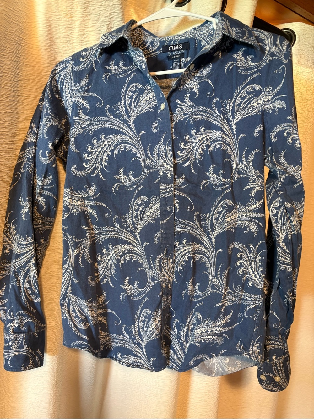Chaps Navy Button-Down Shirt with White Paisley Print